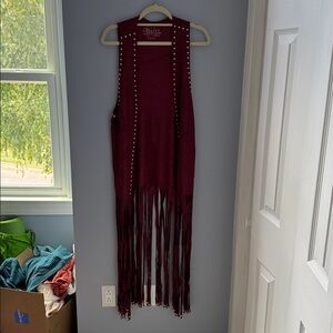 Crazy Train Purple Faux Suede Feel Studded Open Front Long Fringe Vest